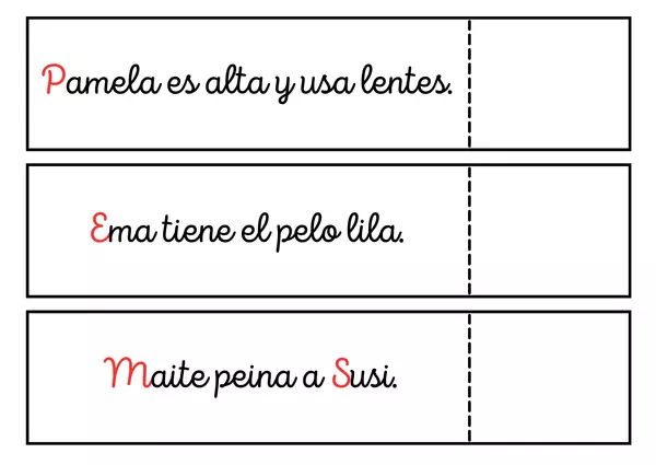 Lectura de oraciones con M, P, L, S, T, D, N, Ñ, F