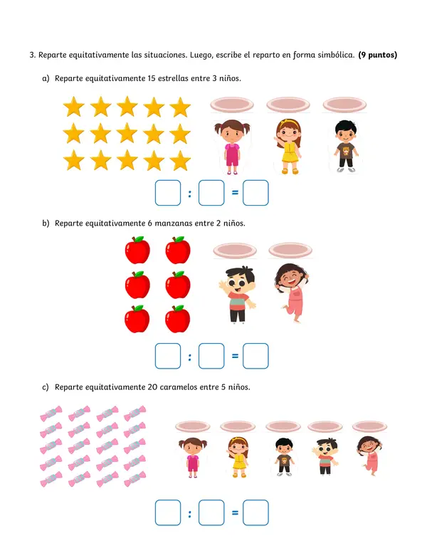 Prueba de divisiones y resolución de problemas