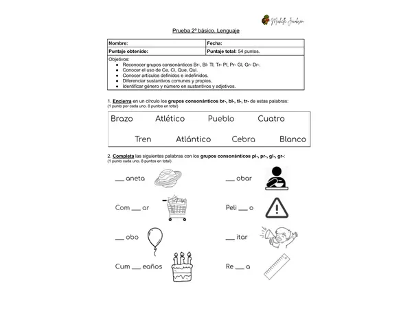 Prueba diagnóstica de Lenguaje, 2do básico