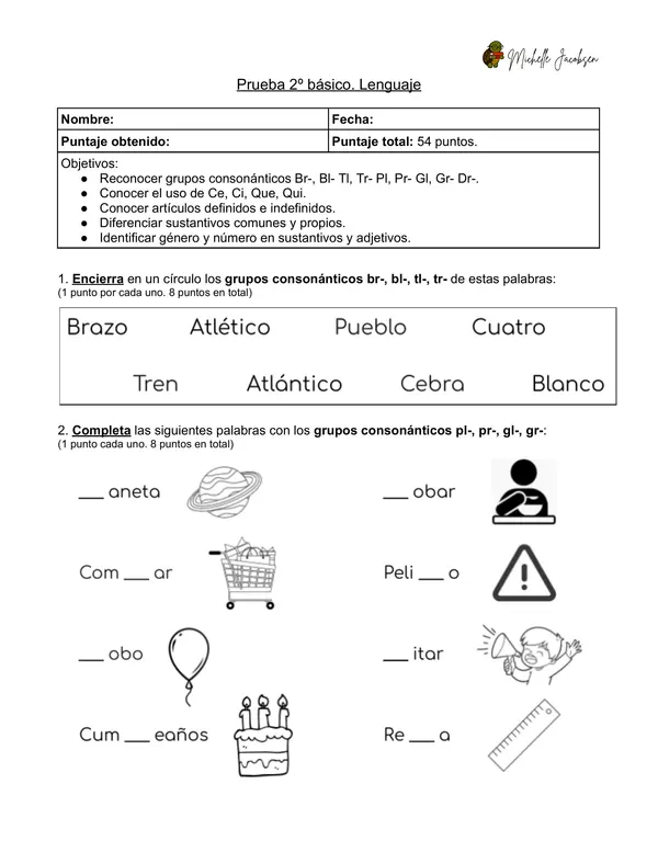 Prueba diagnóstica de Lenguaje, 2do básico