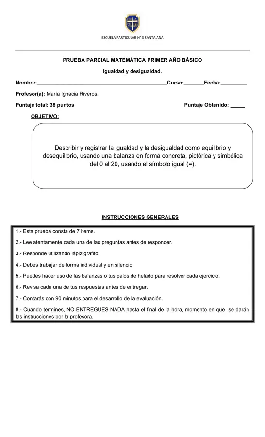 Matemáticas igualdad y desigualdad primero basico