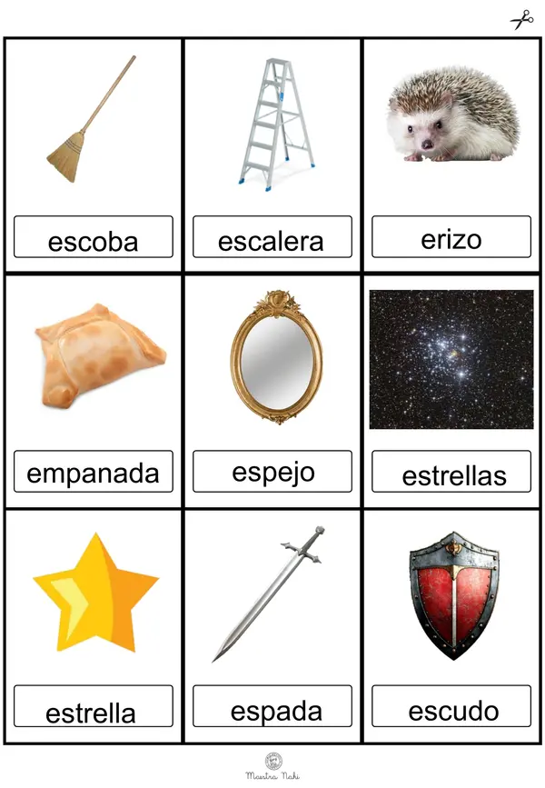 Tarjetas para la identificación de vocales. 