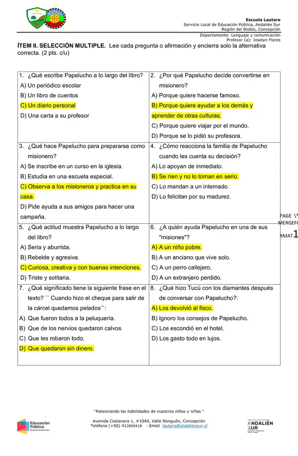 Prueba Papelucho misionero