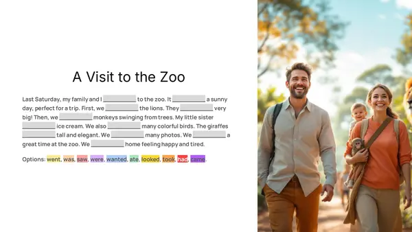 PowerPoint on completing stories with verbs (A2 Level)