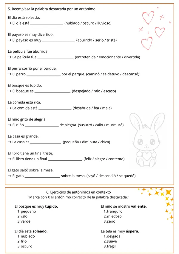 📚 Ficha de Lenguaje: Sinónimos y Antónimos - Lenguaje y Comunicación
