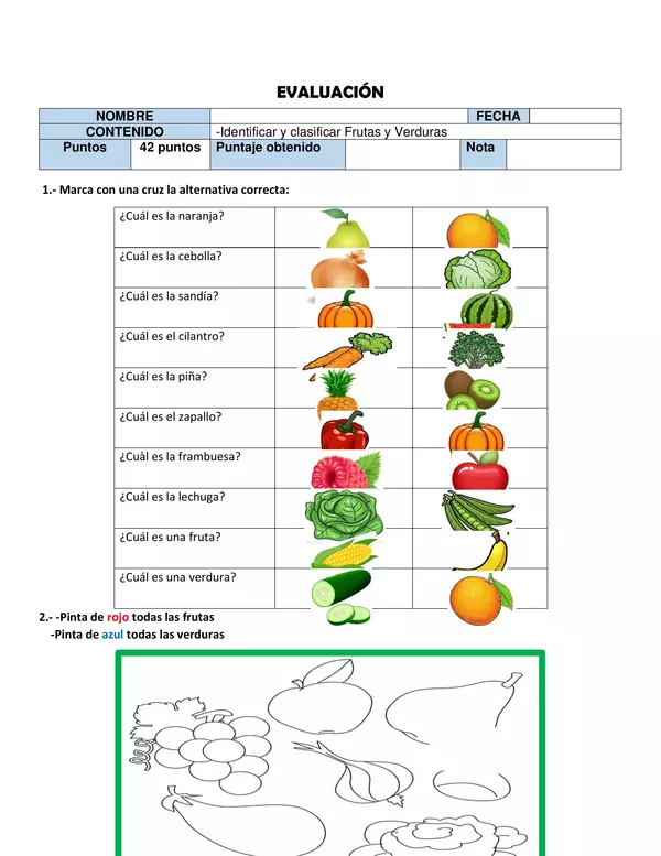 Evaluación frutas y verduras