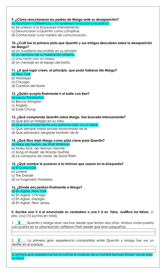 Prueba Lectura - Ciudades de papel 