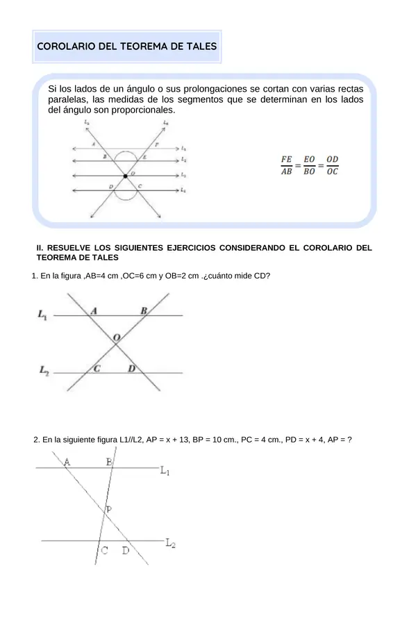 Guía de síntesis: "Teorema de Tales / Teorema de Euclides / Razón y Proporción"