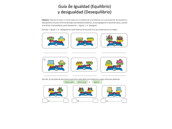 Guía de Igualdad (Equilibrio)  y desigualdad (Desequilibrio)