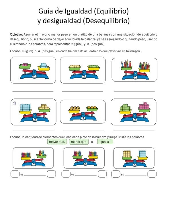 Guía de Igualdad (Equilibrio)  y desigualdad (Desequilibrio)