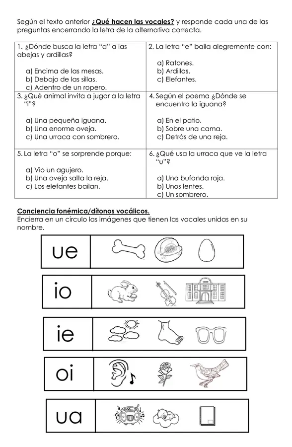Guía de trabajo, Difonos Vocálicos