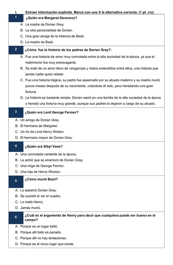 Control de lectura "El retrato de Dorian Gray"
