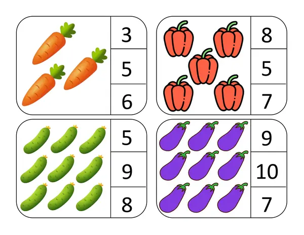 Tarjetas identificación de cantidad 1 a 10