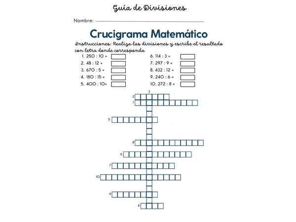 Crucigrama de divisiones