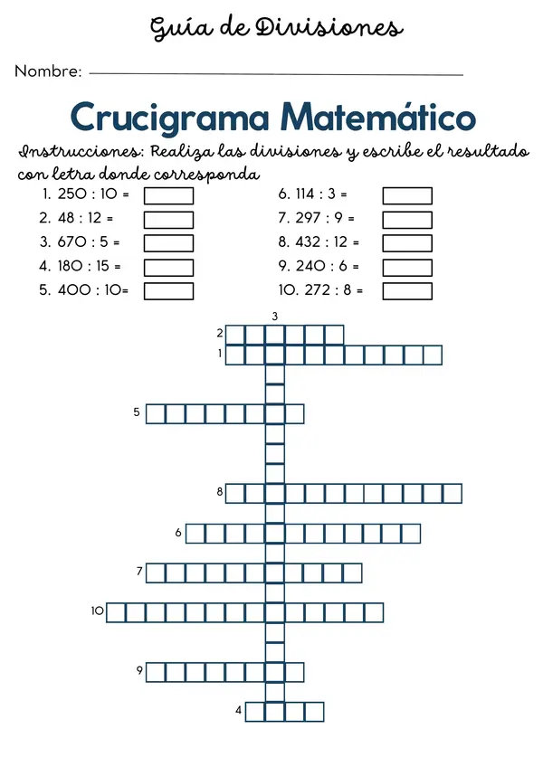 Crucigrama de divisiones