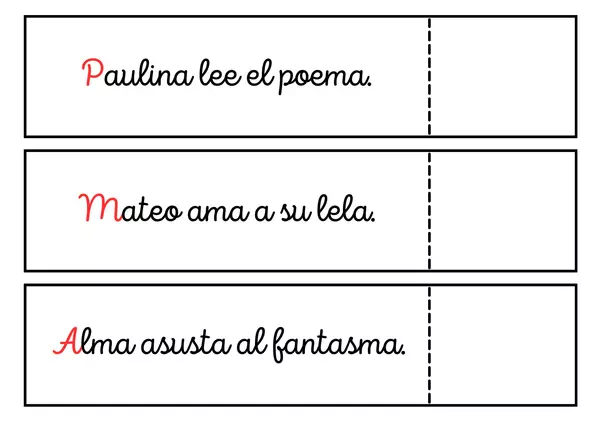 Lectura de oraciones con M, P, L, S, T, D, N, Ñ, F