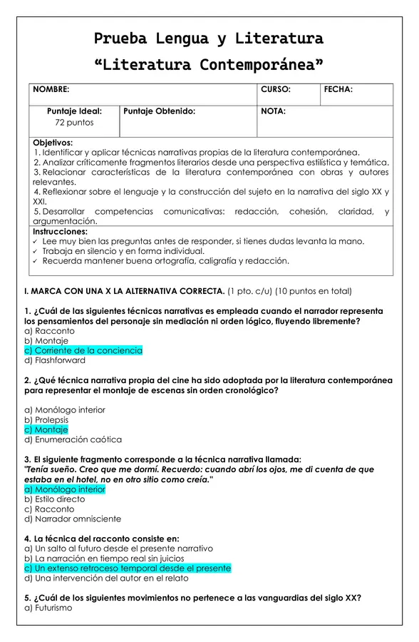 Prueba - Literatura Contemporánea 