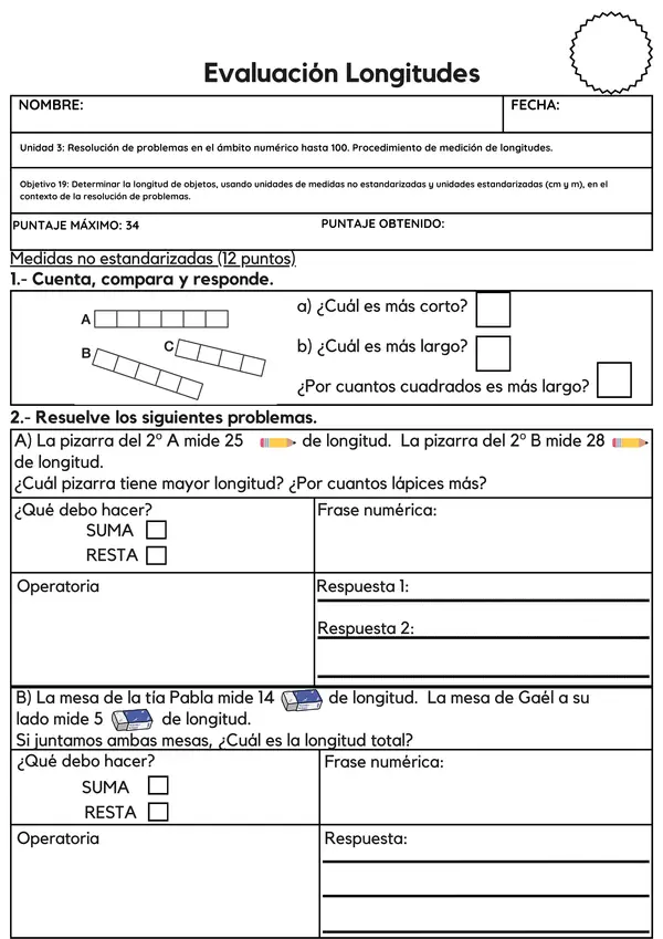 Evaluación Longitudes 2º básico