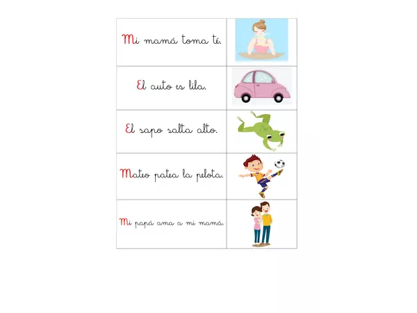 Tarjetas para lectura de oraciones