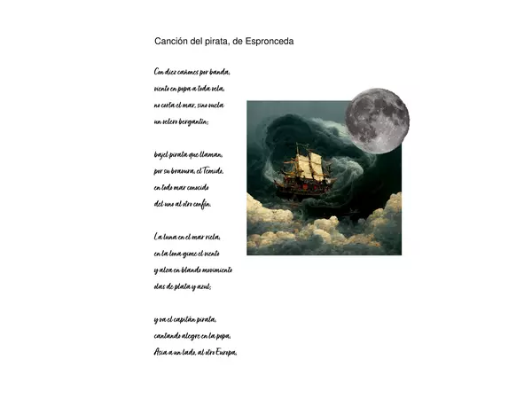 Genero Lirico comprensión lectora- canción pirata Espronceda. Material Editable