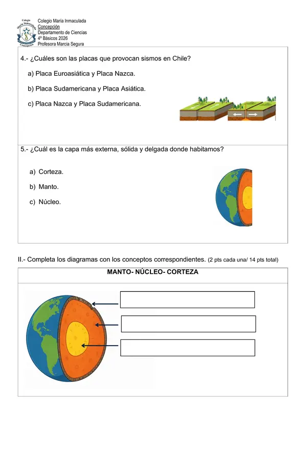 EVALUACION CIENCIAS ADAPTADA CAPAS DE LA TIERRRA