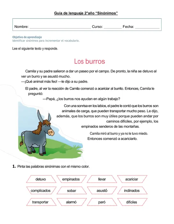 Guía de lenguaje 2°año "Sinónimos"
