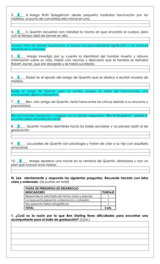 Prueba Lectura - Ciudades de papel 