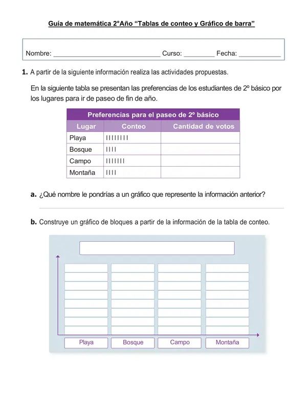 Guía de matemática 2°año "Tabla de conteo y gráfico de barras"
