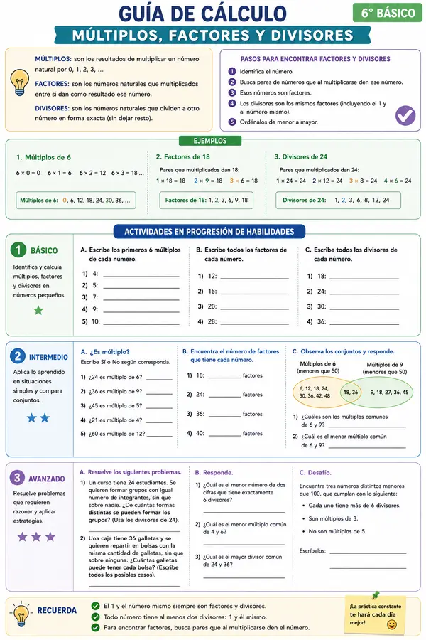 Cálculo de múltiplos, factores y divisores