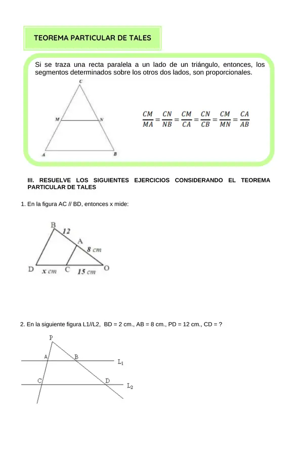 Guía de síntesis: "Teorema de Tales / Teorema de Euclides / Razón y Proporción"