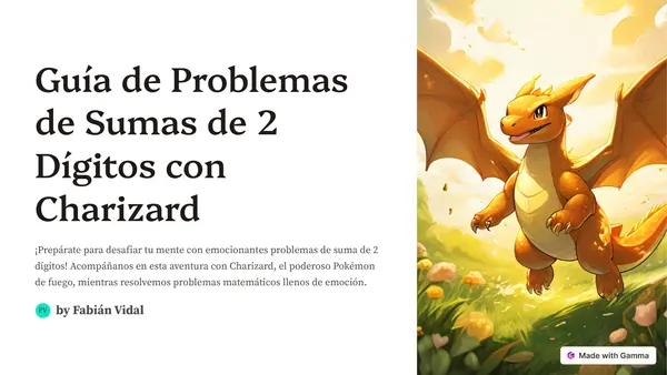 20 problemas de sumas de 2 dígitos con Charizard