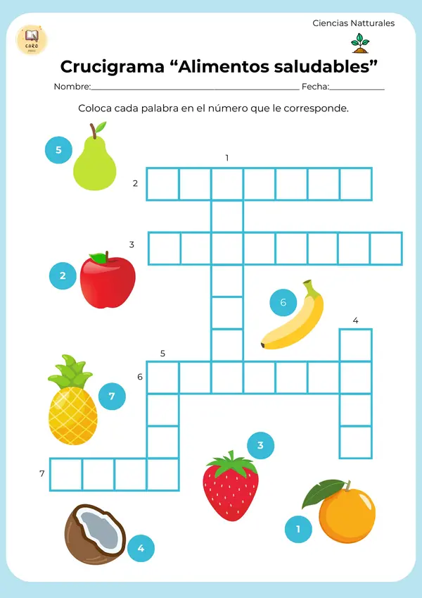 Crucigrama "alimentos saludables"