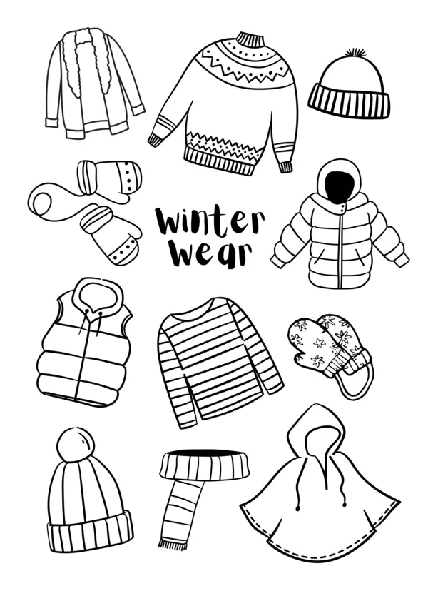 Winter clothes to color.