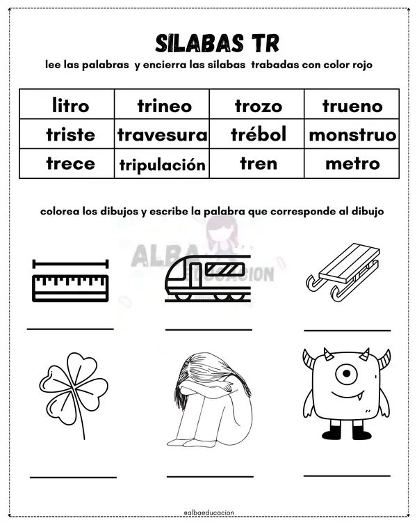 silabas trabadas cuadernillo tra, tre, tri , tro, tru