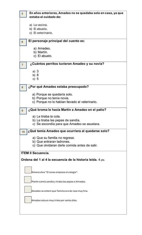 Prueba de lectura complementaria "Amadeo no está solo"