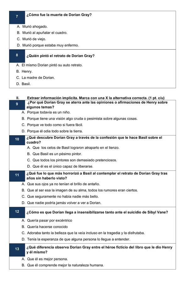 Control de lectura "El retrato de Dorian Gray"