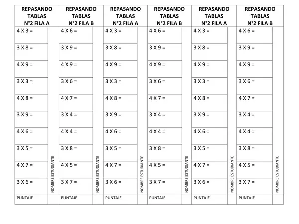 tablas de multiplicar 3 y 4