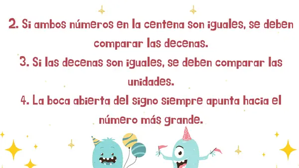 Comparación de numeros hasta 100 y sobre 100