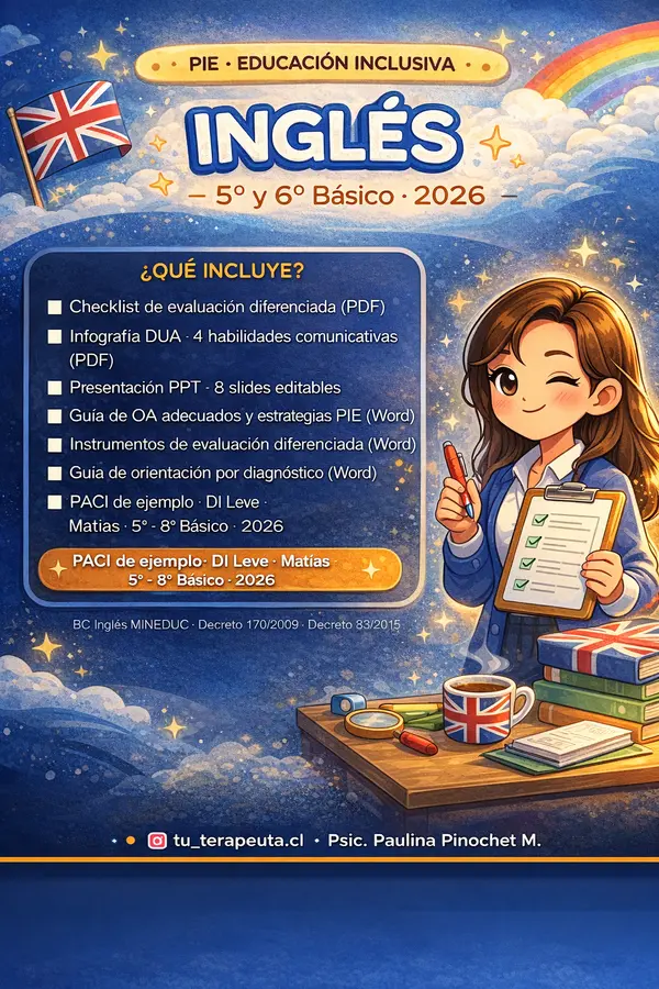 Pack Adecuaciones Curriculares PIE — Inglés 5° A 6° Básico