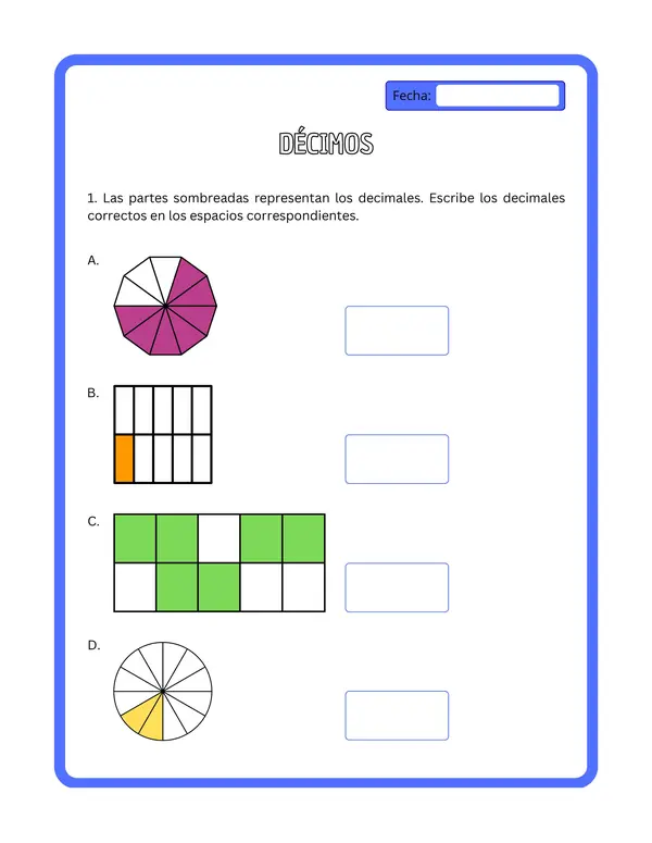 4° básico - Fichas de trabajo "Decimales"