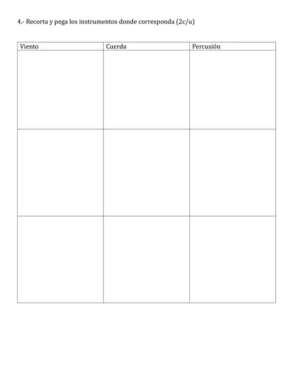 Evaluación formativa tipos de instrumentos musicales