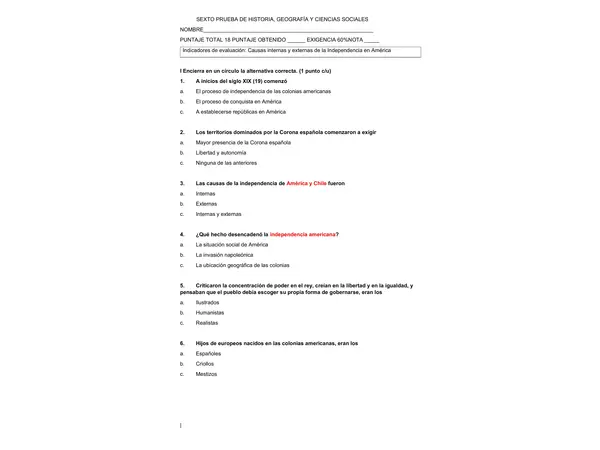 prueba de historia y geografia