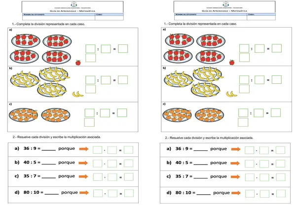 Ficha de divisiones pictórica y simbólica 