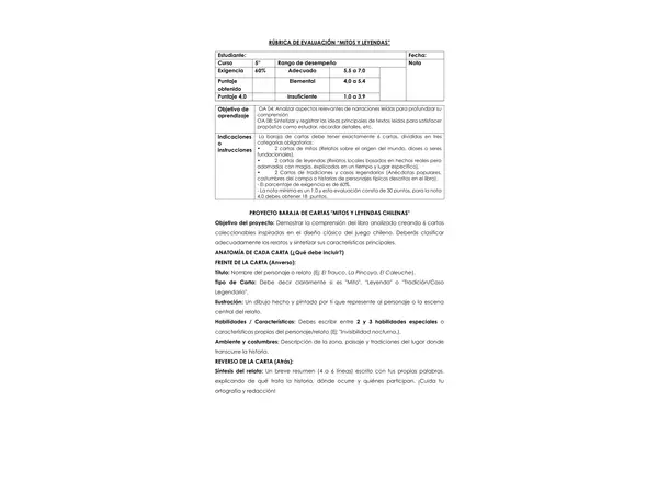 EVALUACIÓN DE PLAN LECTOR "MITOS Y LEYENDAS"