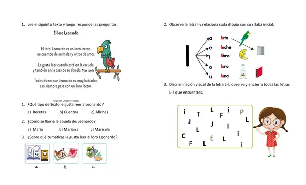 Actividades y lectura letra L. 