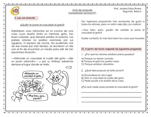 Lectura comprensiva "Quién le pone el cascabel al gato".