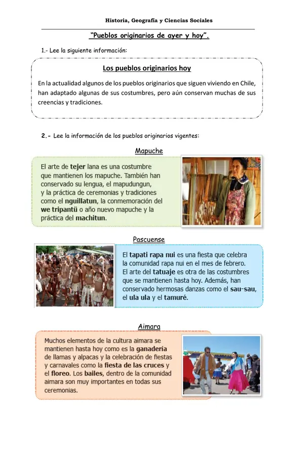 Guía Historia y ciencias sociales "Pueblos originarios de ayer y hoy"