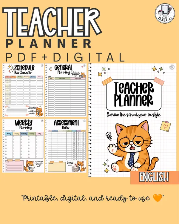 Milo the Cat Teacher Planner | Undated Organization | Digital & PDF