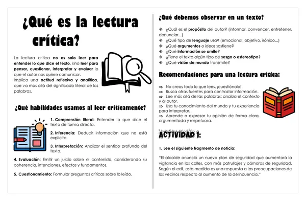 Guía de trabajo - ¿Qué es la lectura crítica? 