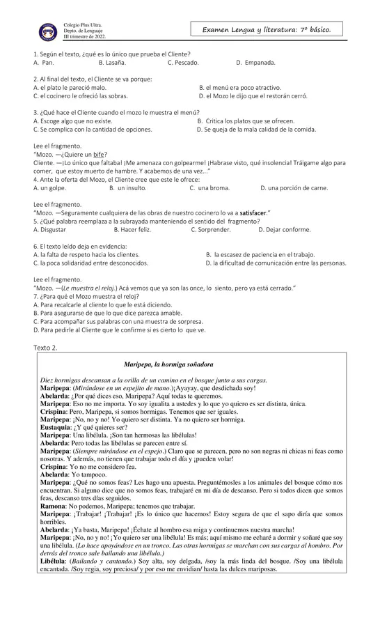 Género dramático: comprensión lectora.